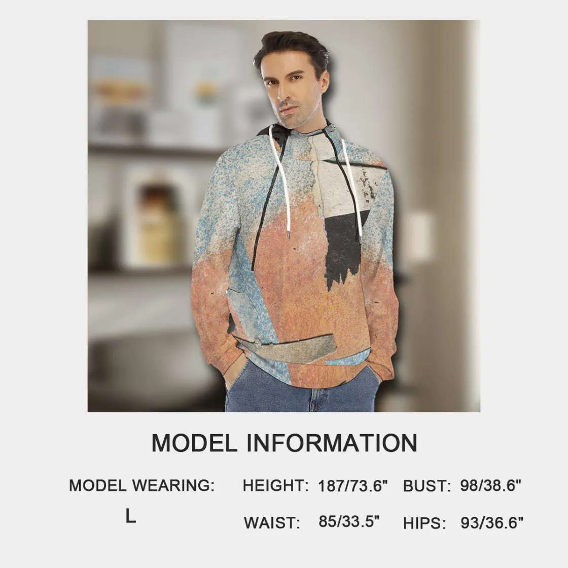 All-Over Print Men's Hoodie With Placket Double Zipper