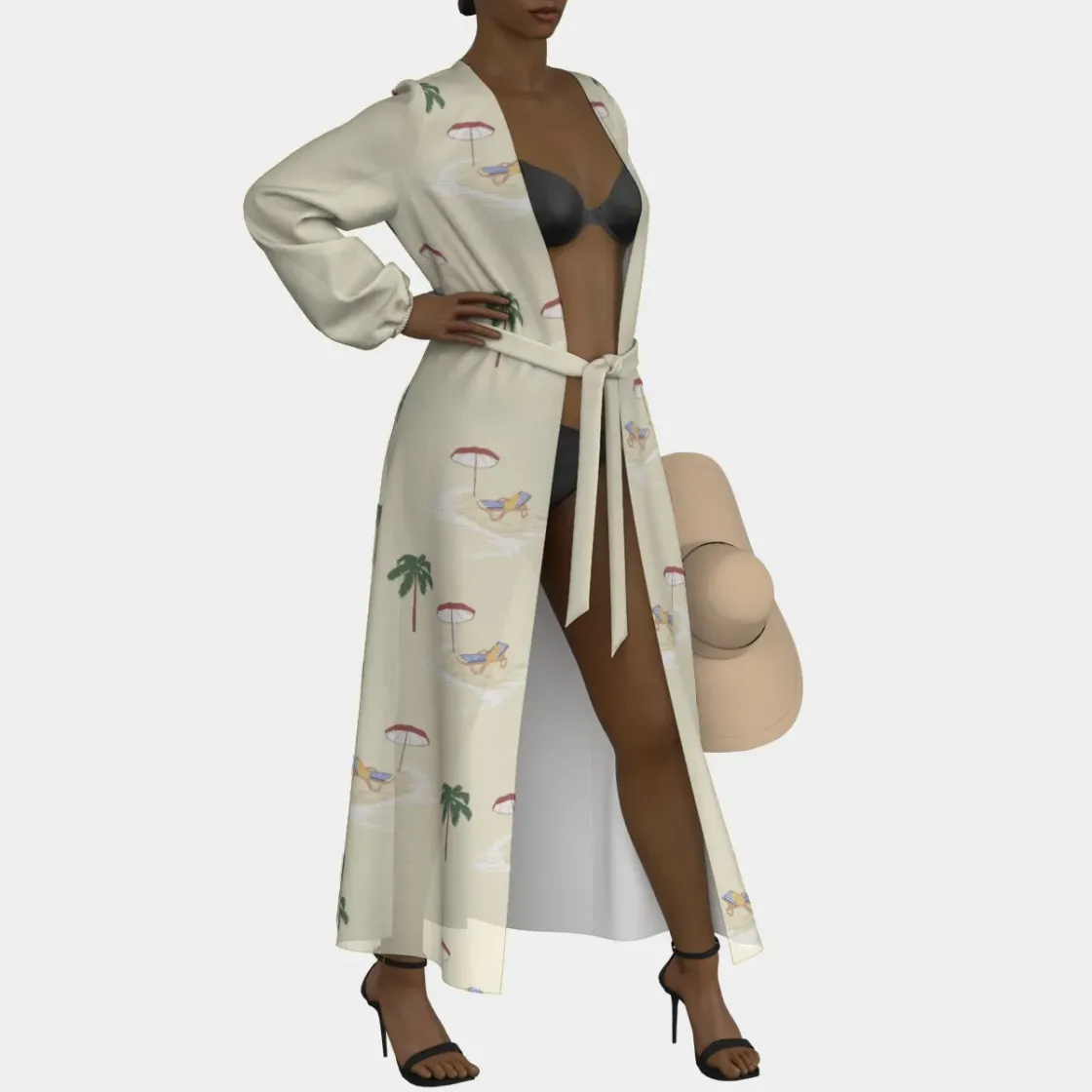 All-Over Print Women's Lace-up Chiffon Robe