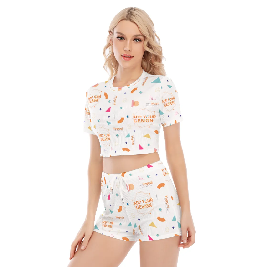 All-Over Print Women's O-neck T-shirt Shorts Suit