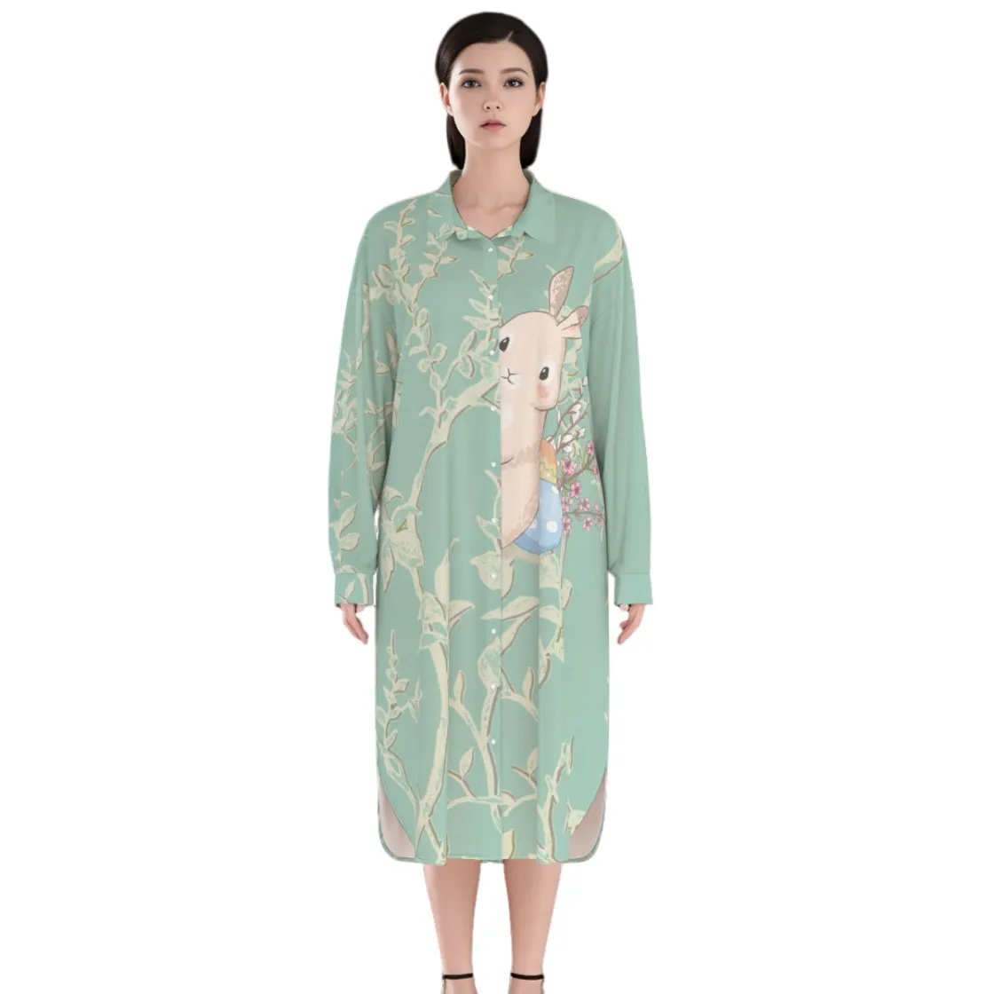 All-Over Print Women's Long Shirt Dress | Rayon