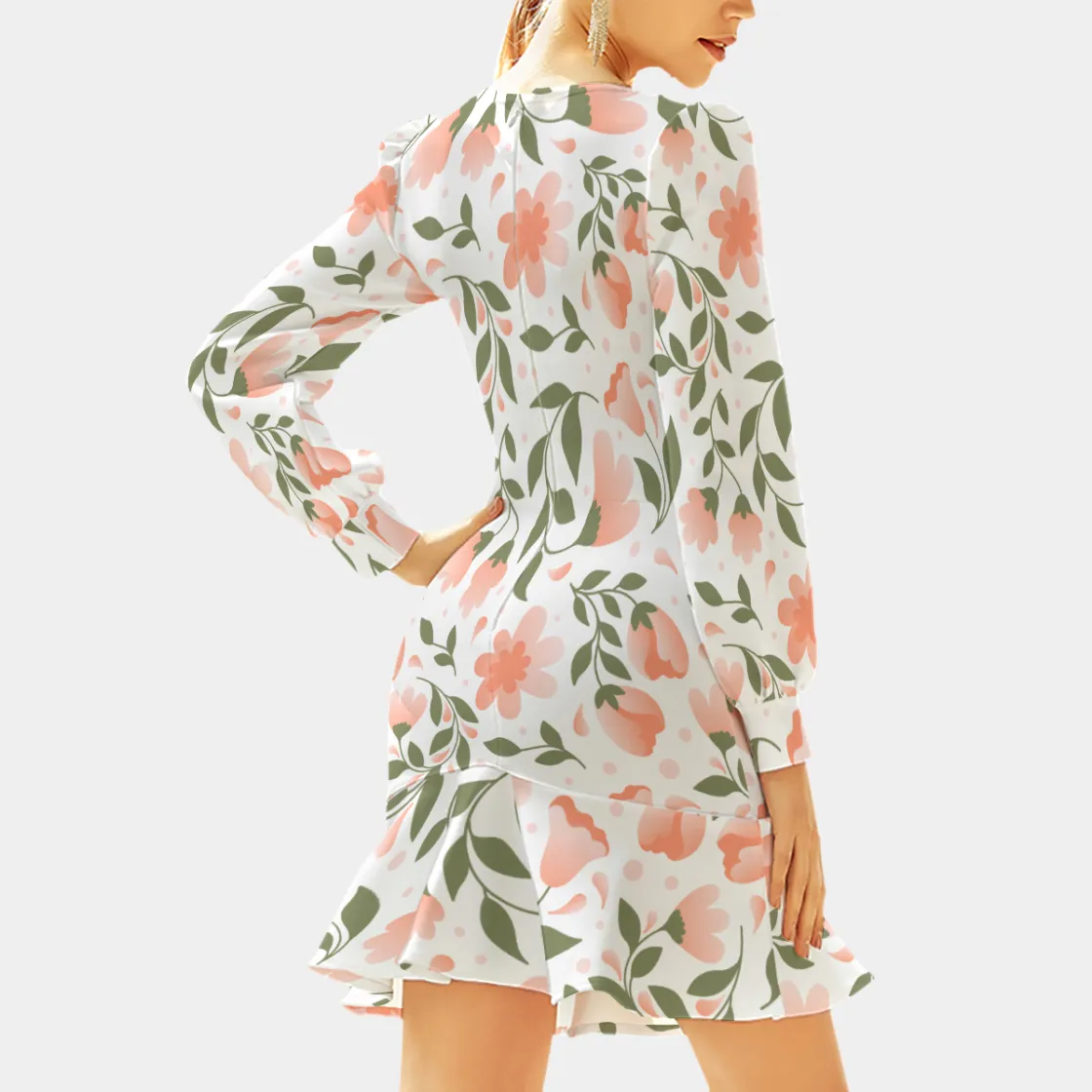 All-Over Print Women's Ruffle Hem Skinny Dress