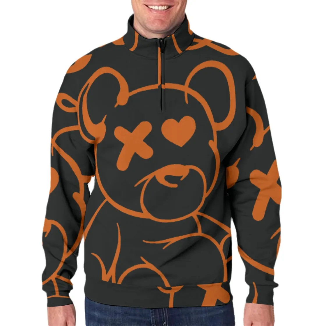 All-Over Print Men's Hidden Half-Zip Placket Hoodie