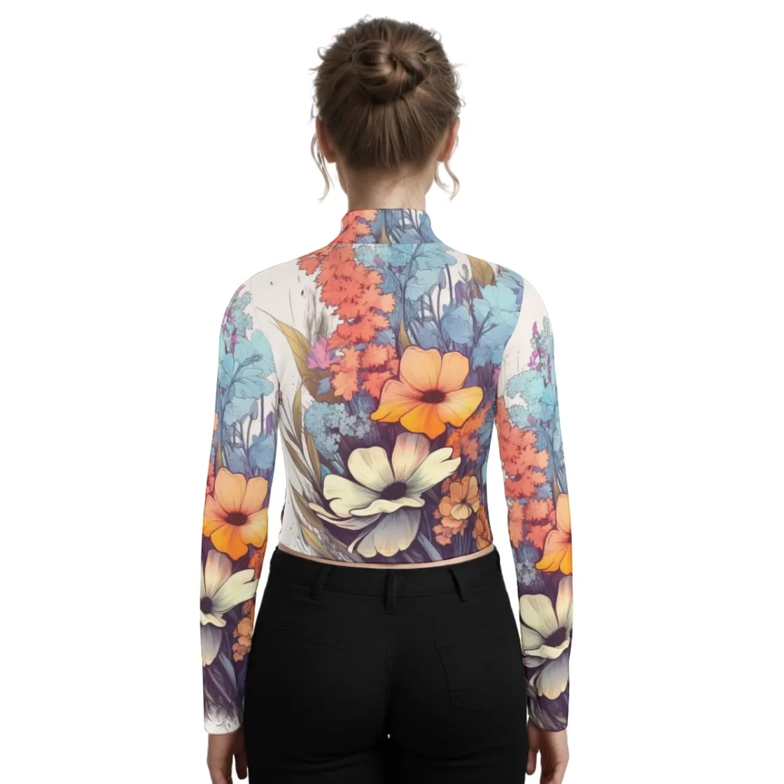 Eco-Friendly All-Over Print Women's Turtleneck T-shirt With Long Sleeve