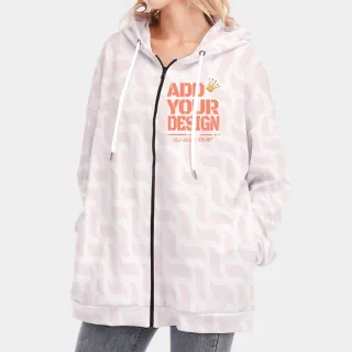 All-Over Print Women's Long Hoodie With Zipper Closure