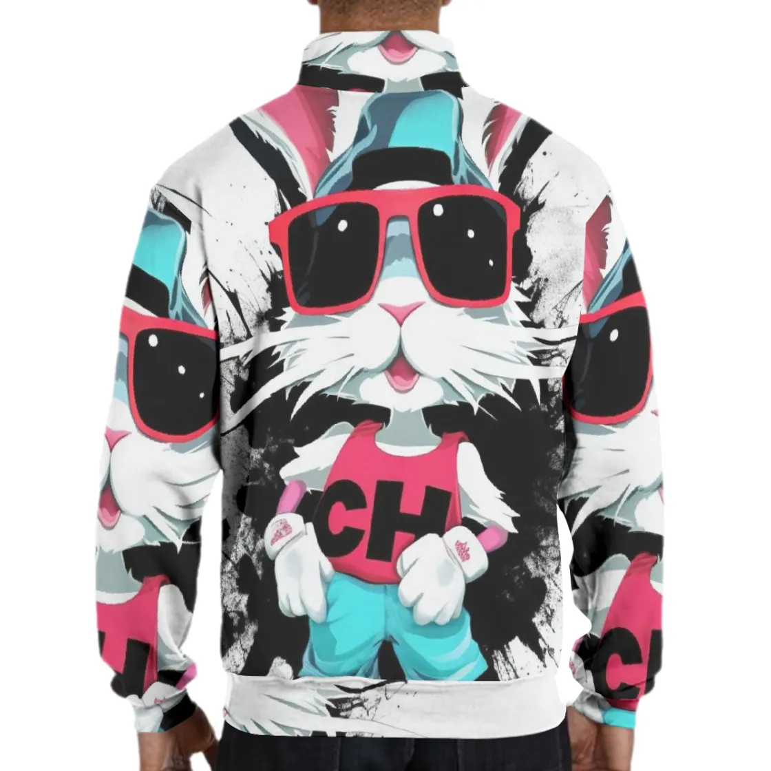 All-Over Print Men's Hidden Half-Zip Placket Hoodie