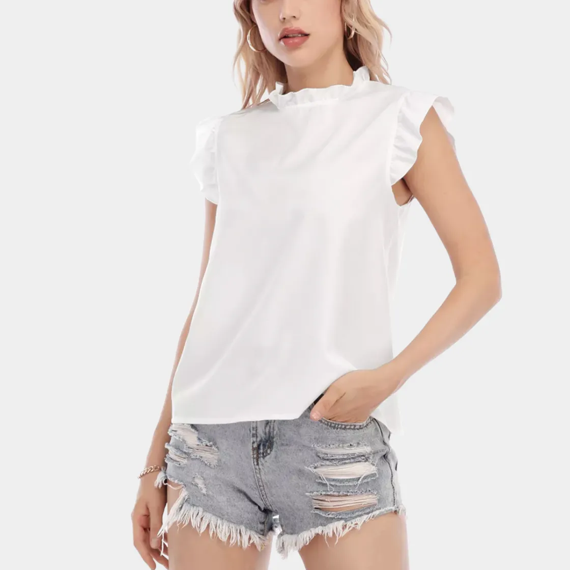 All-Over Print Women's Blouse With Ruffle Collar And Sleeve