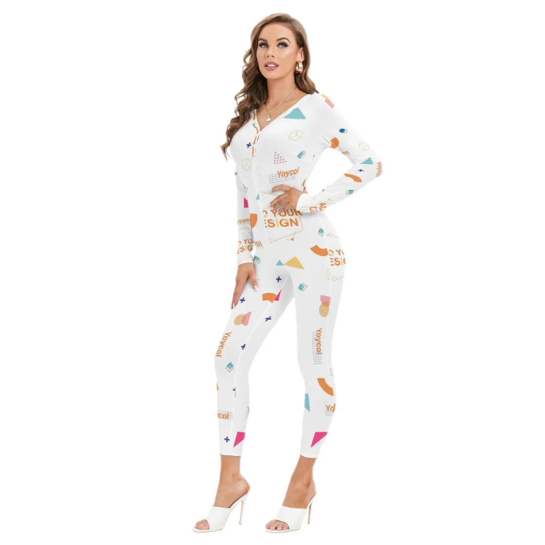 All-Over Print Women's Plunging Neck Jumpsuit