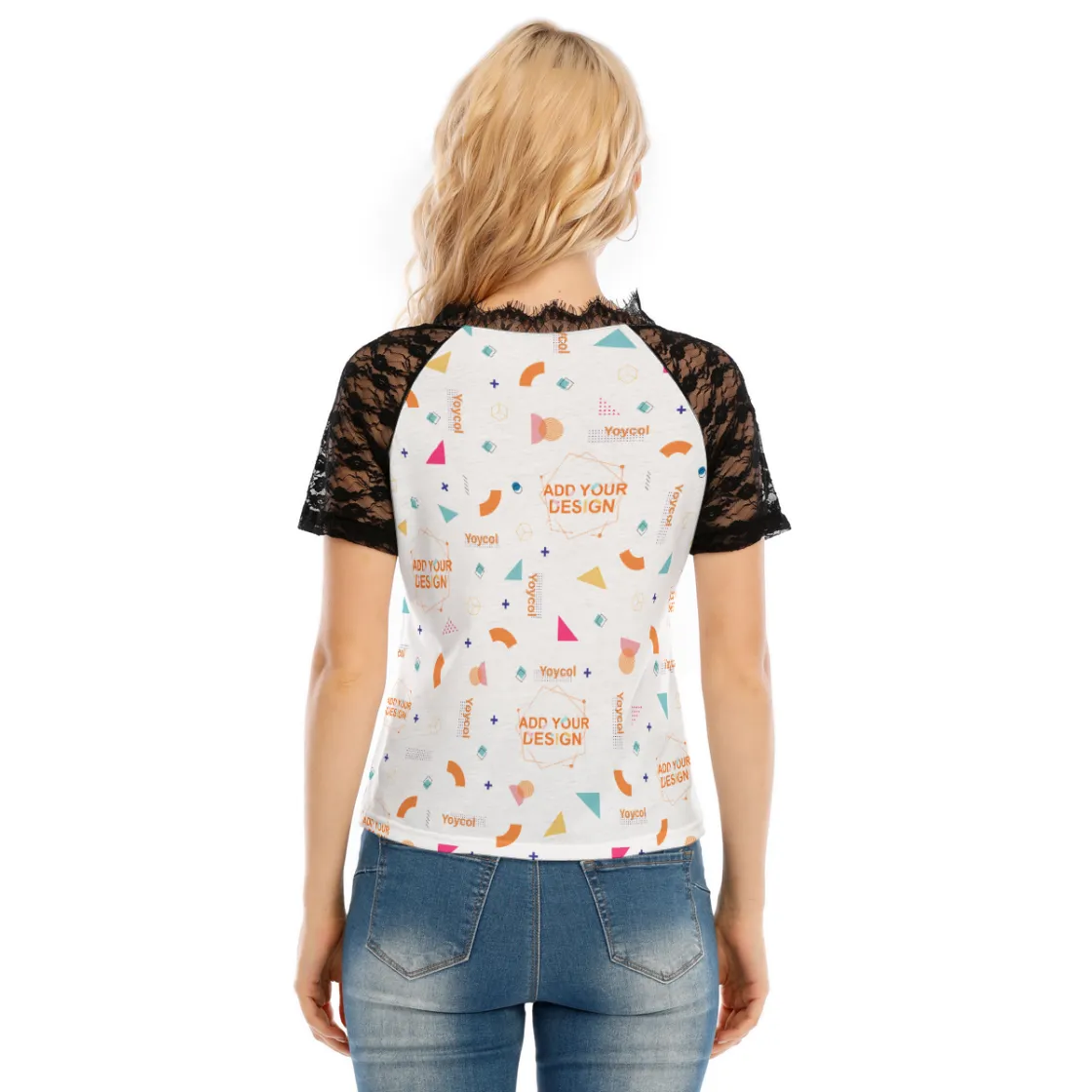 All-Over Print Women's V-neck T-shirt With Lace