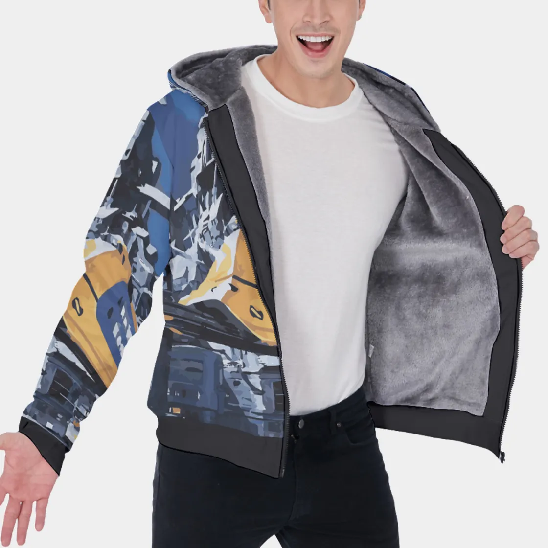 All-Over Print Men's Sherpa Fleece Zip Up Hoodie