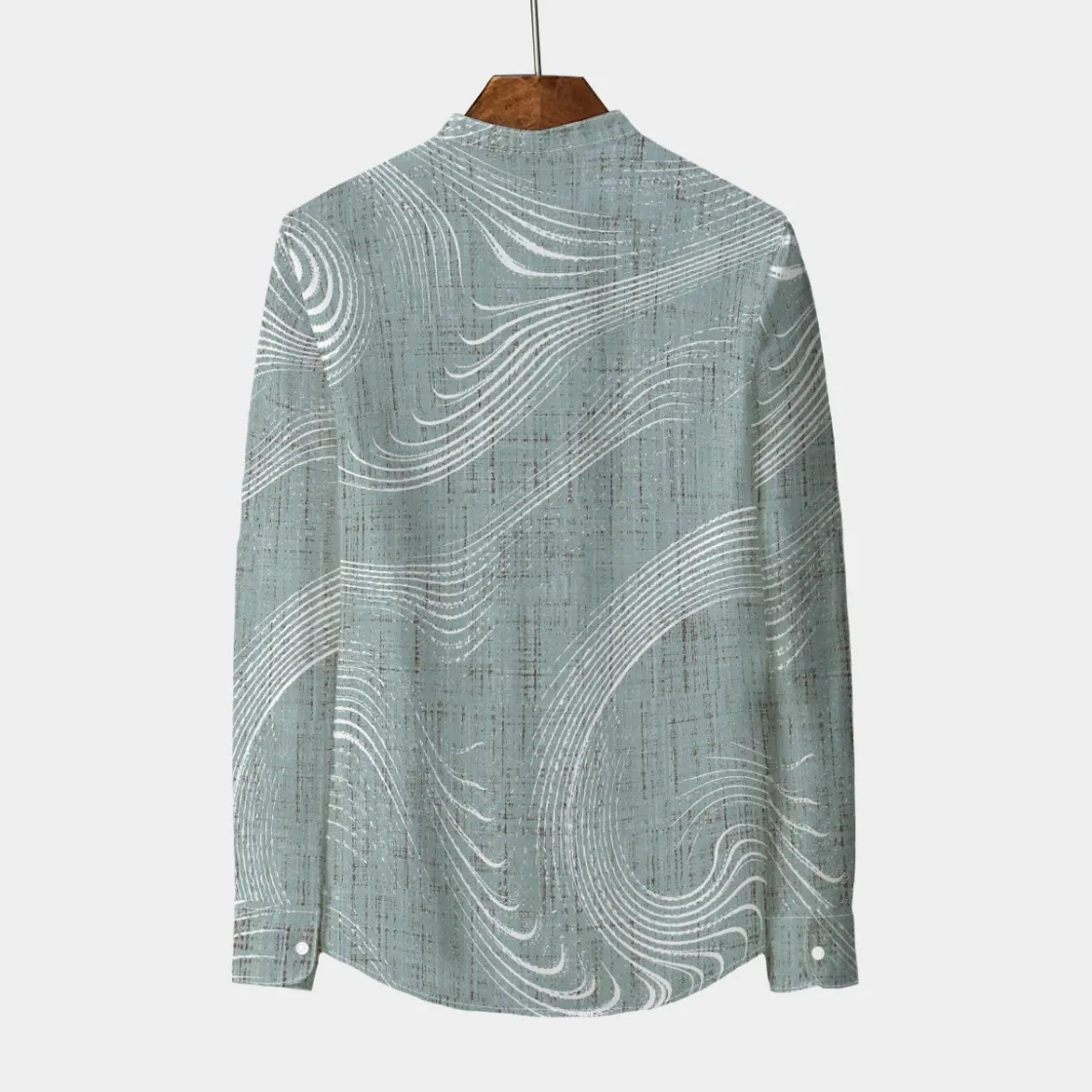 All-Over Print Men's Stand Collar Shirt With Long Sleeve|110GSM Imitation Flax