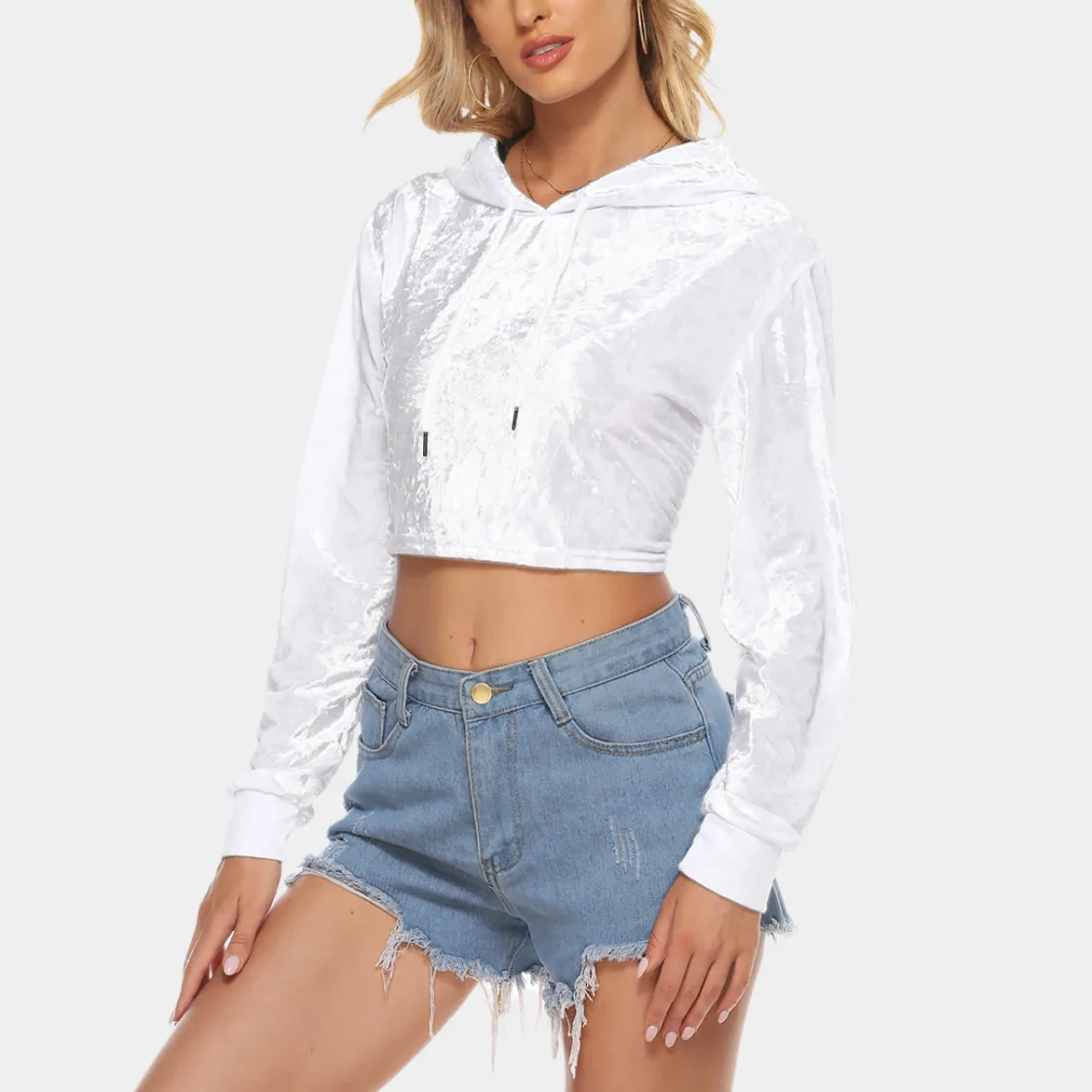 All-Over Print Women's Crop Top Hoodie|Velvet