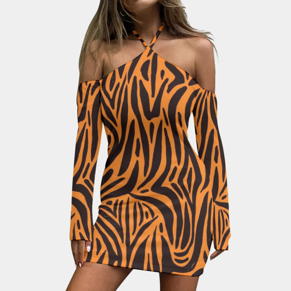 All-Over Print Women's Halter Lace-up Dress