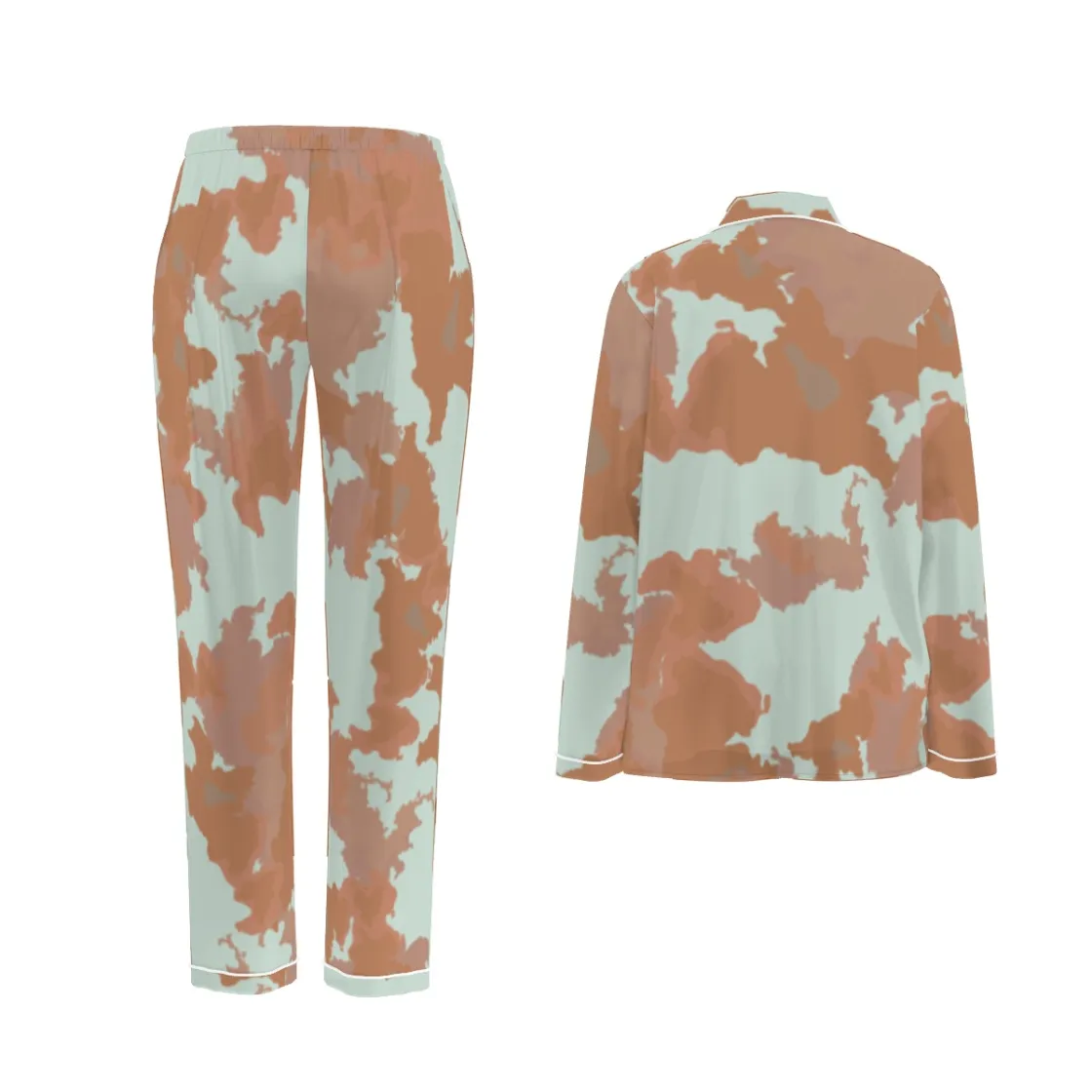 All-Over Print Women's Long Sleeve Pajama Set With White Contrast Piping