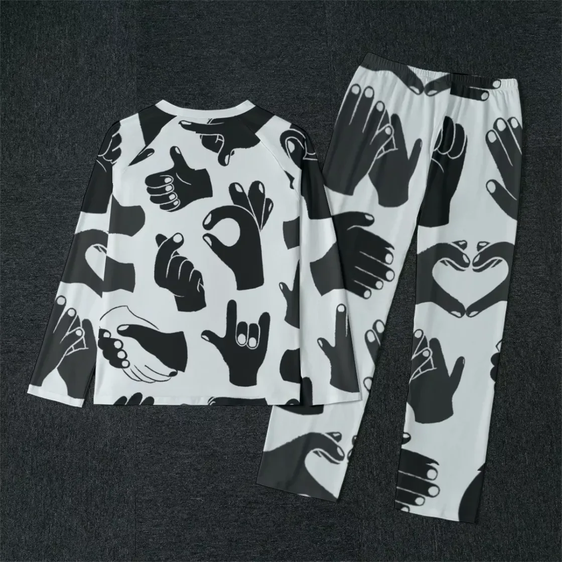 All-Over Print Men's Raglan Sleeve Pajamas With Wide Ankles