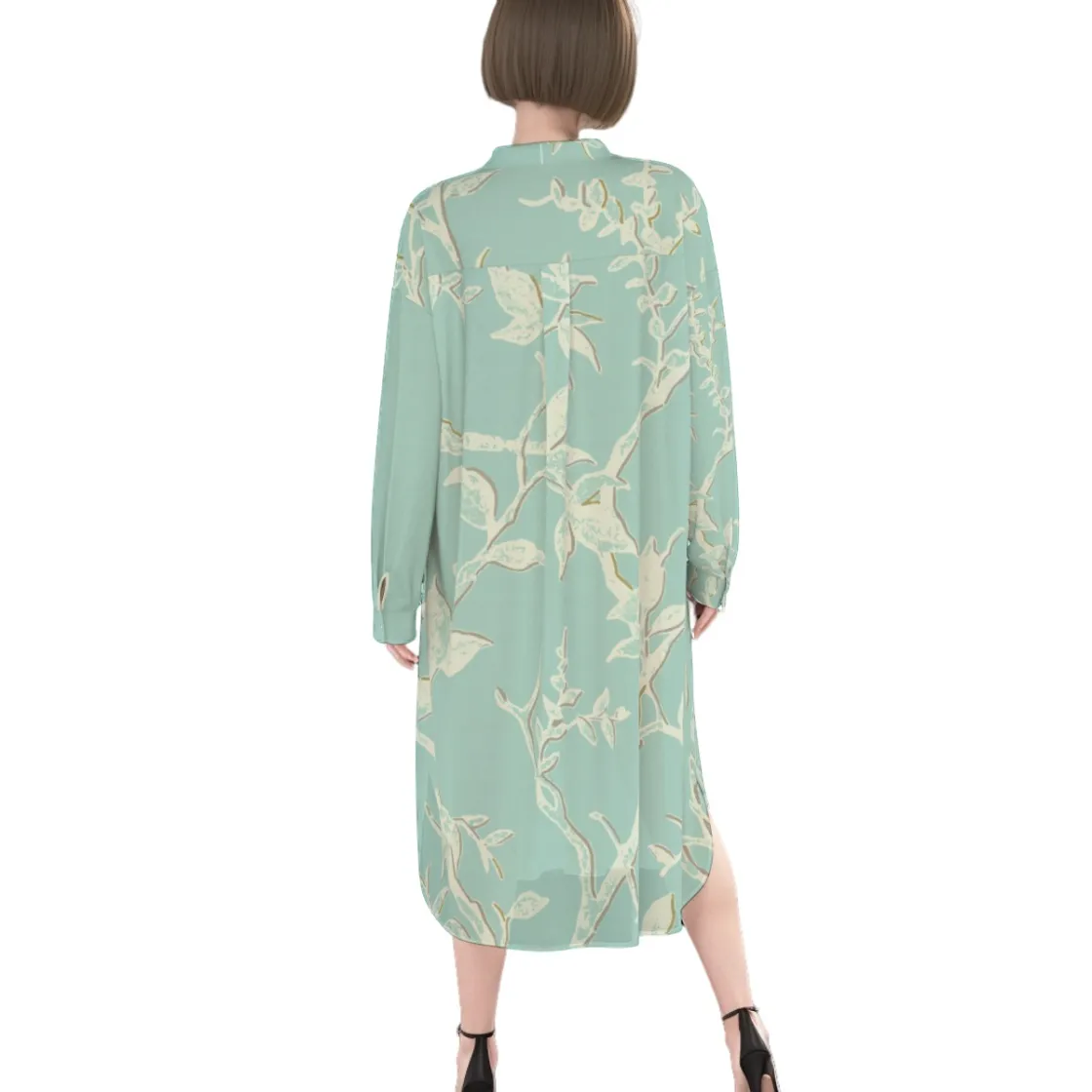 All-Over Print Women's Long Shirt Dress | Rayon