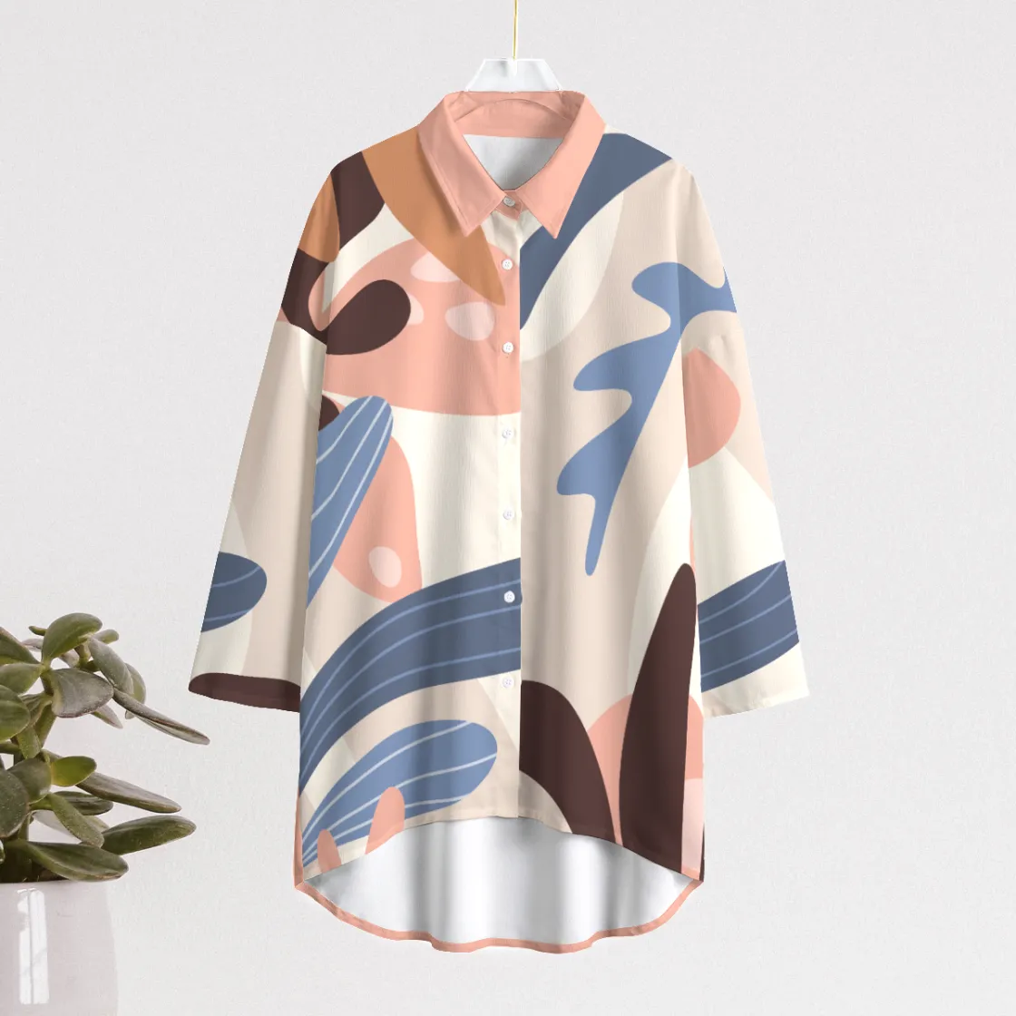 All-Over Print Women's Chiffon Shirt With Elbow Sleeve