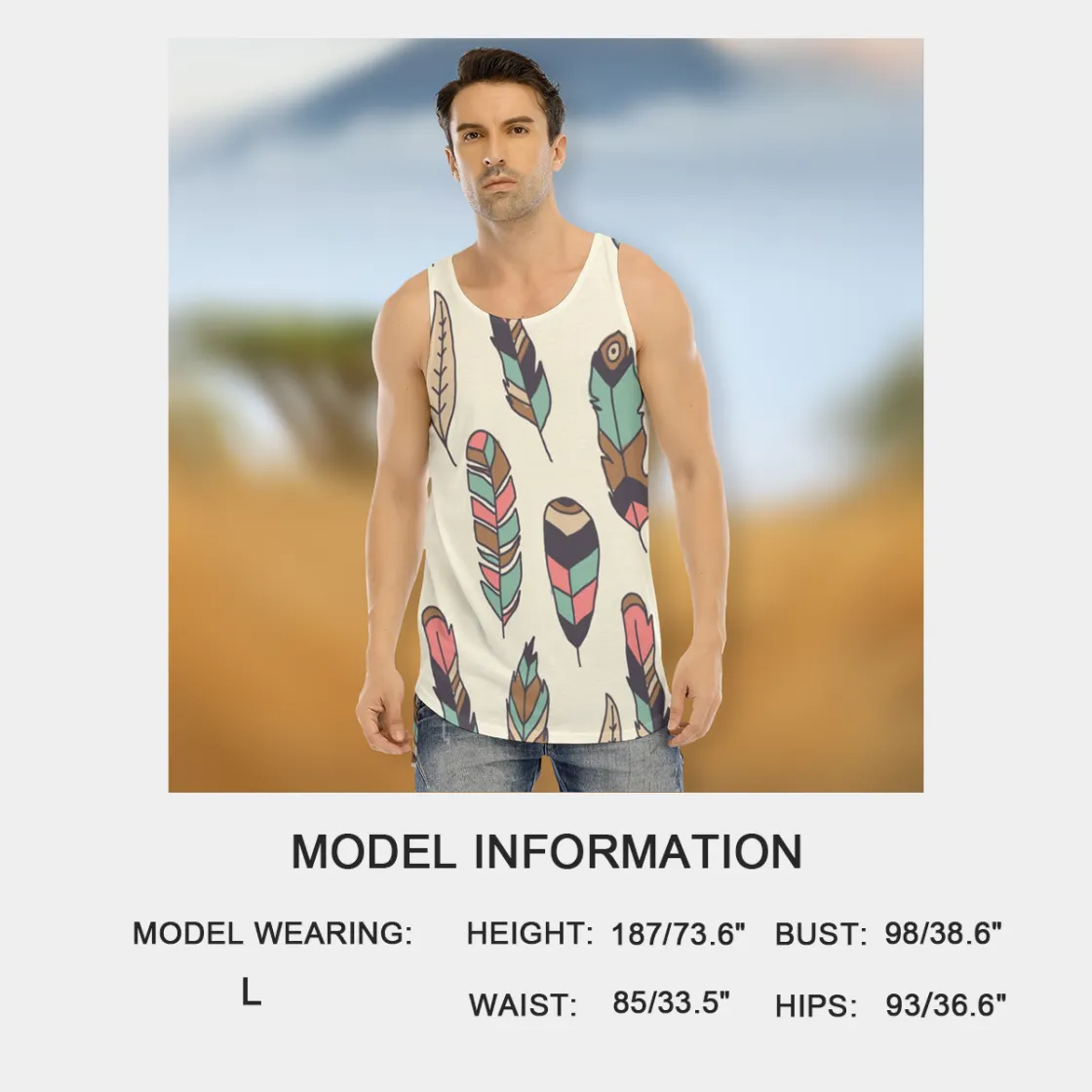 All-Over Print Men's Curved Hem Long Tank Top