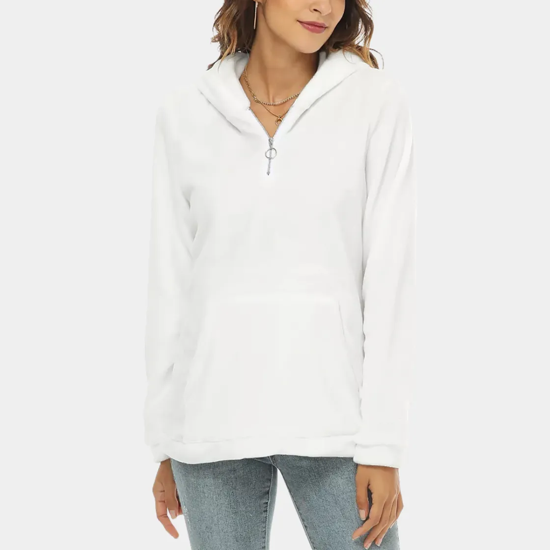 All-Over Print Women's Borg Fleece Hoodie With Half Zip