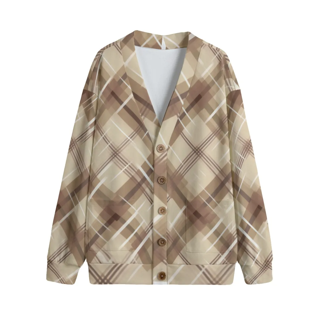 All-Over Print Unisex V-neck Knitted Fleece Cardigan With Button Closure