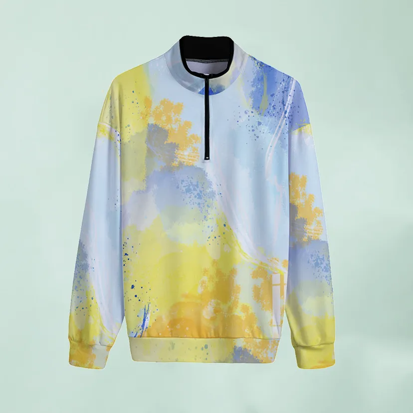 All-Over Print Men's Stand-up Collar Sweater With Zipper Closure