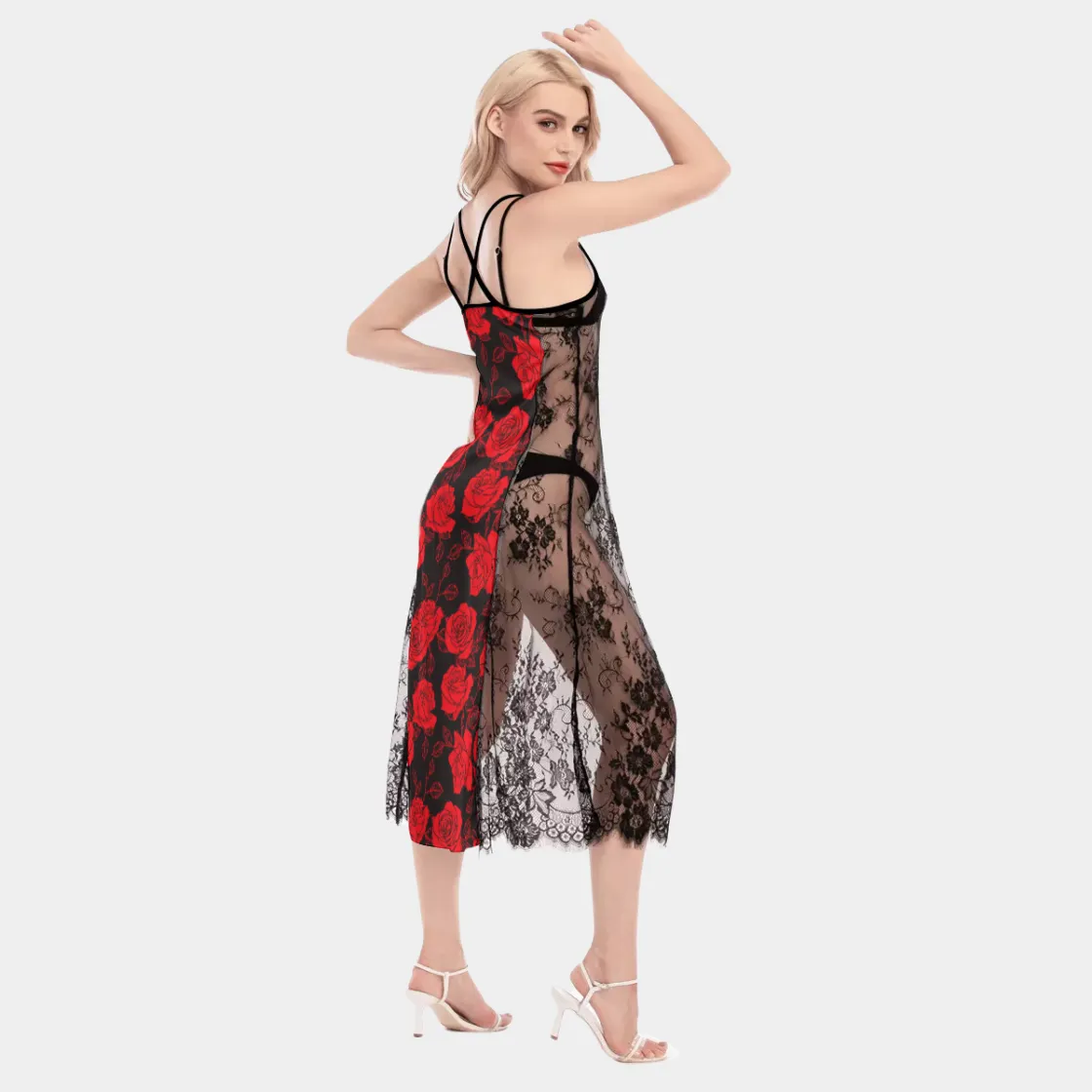 All-Over Print Women's Lace Cami Cross Back Dress