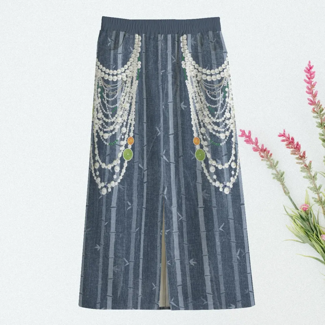 All-Over Print Women's Front Mid-slit Skirt | 245GSM Cotton