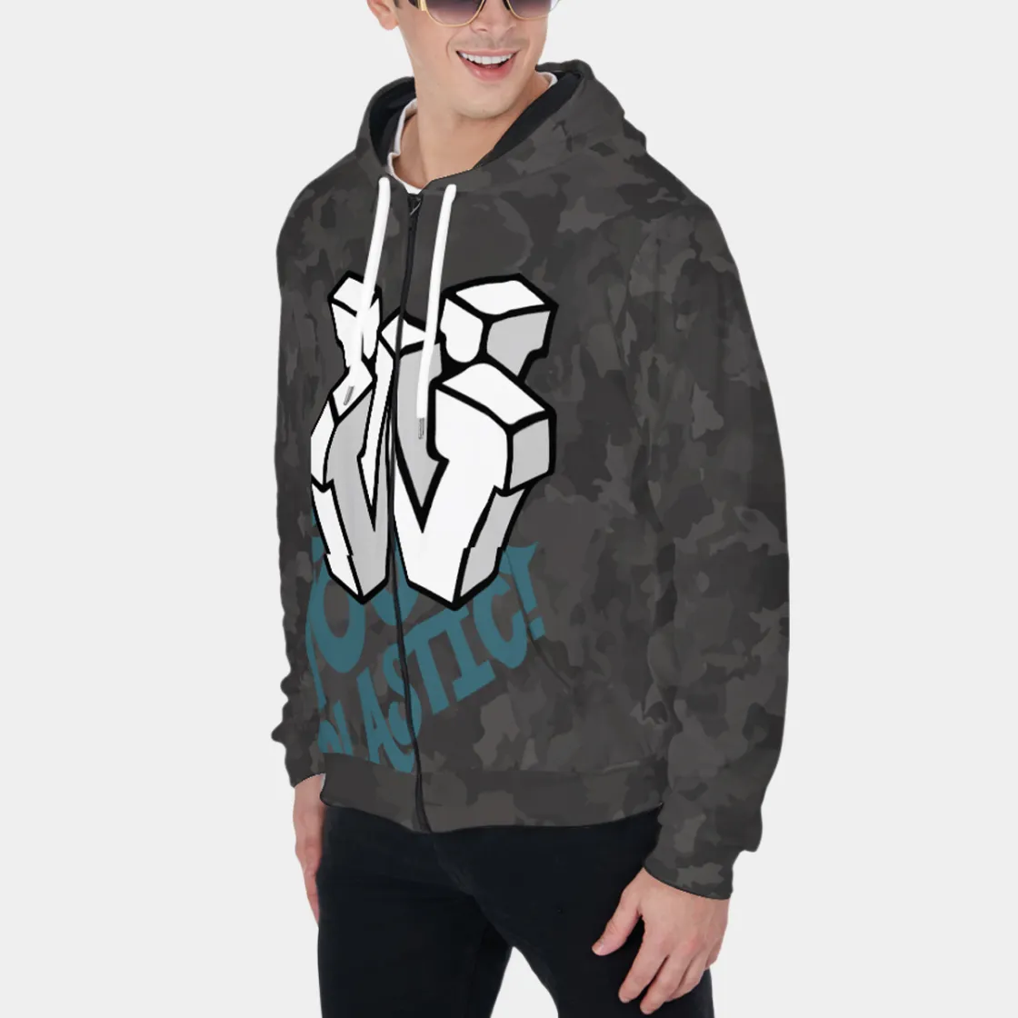 All-Over Print Zip Up Hoodie With Pocket