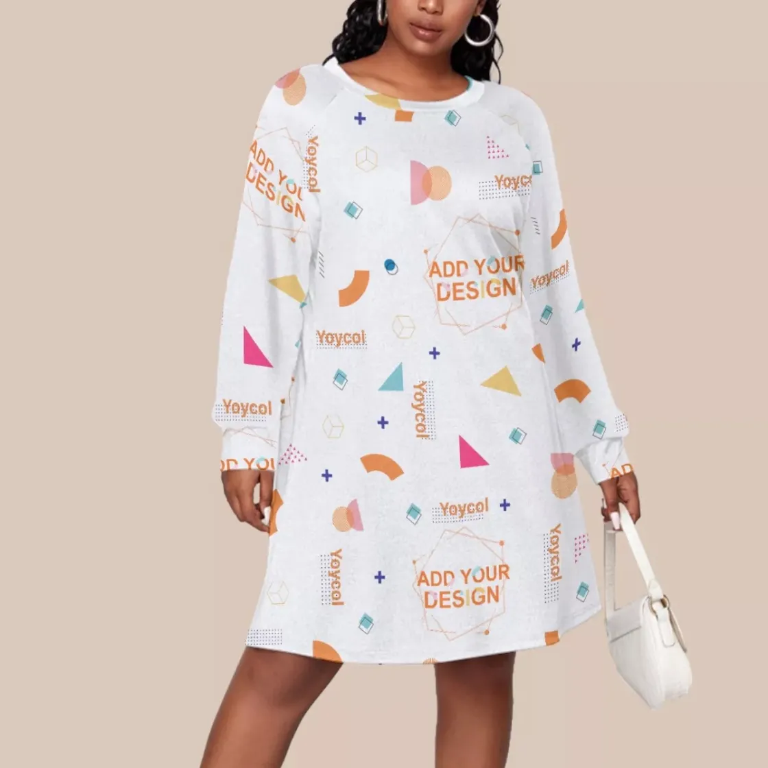 All-Over Print Women's Dress With Raglan Sleeve(Plus Size)