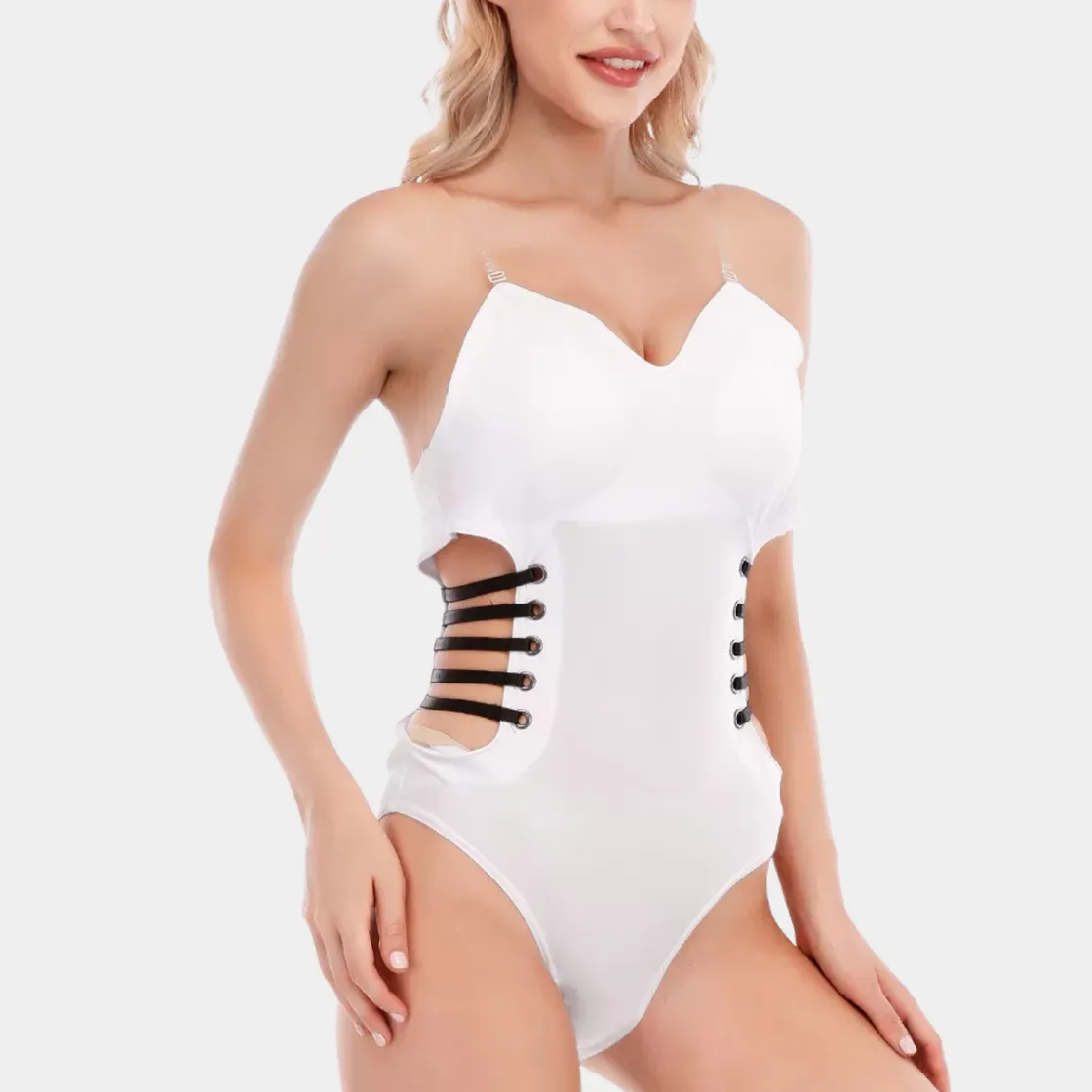All-Over Print Women's Tube Top Bodysuit With Side Black Straps