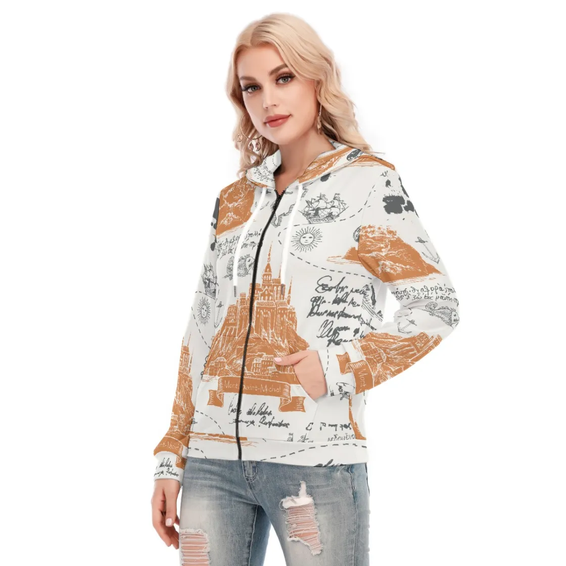 All-Over Print Women's Hoodie With Zipper