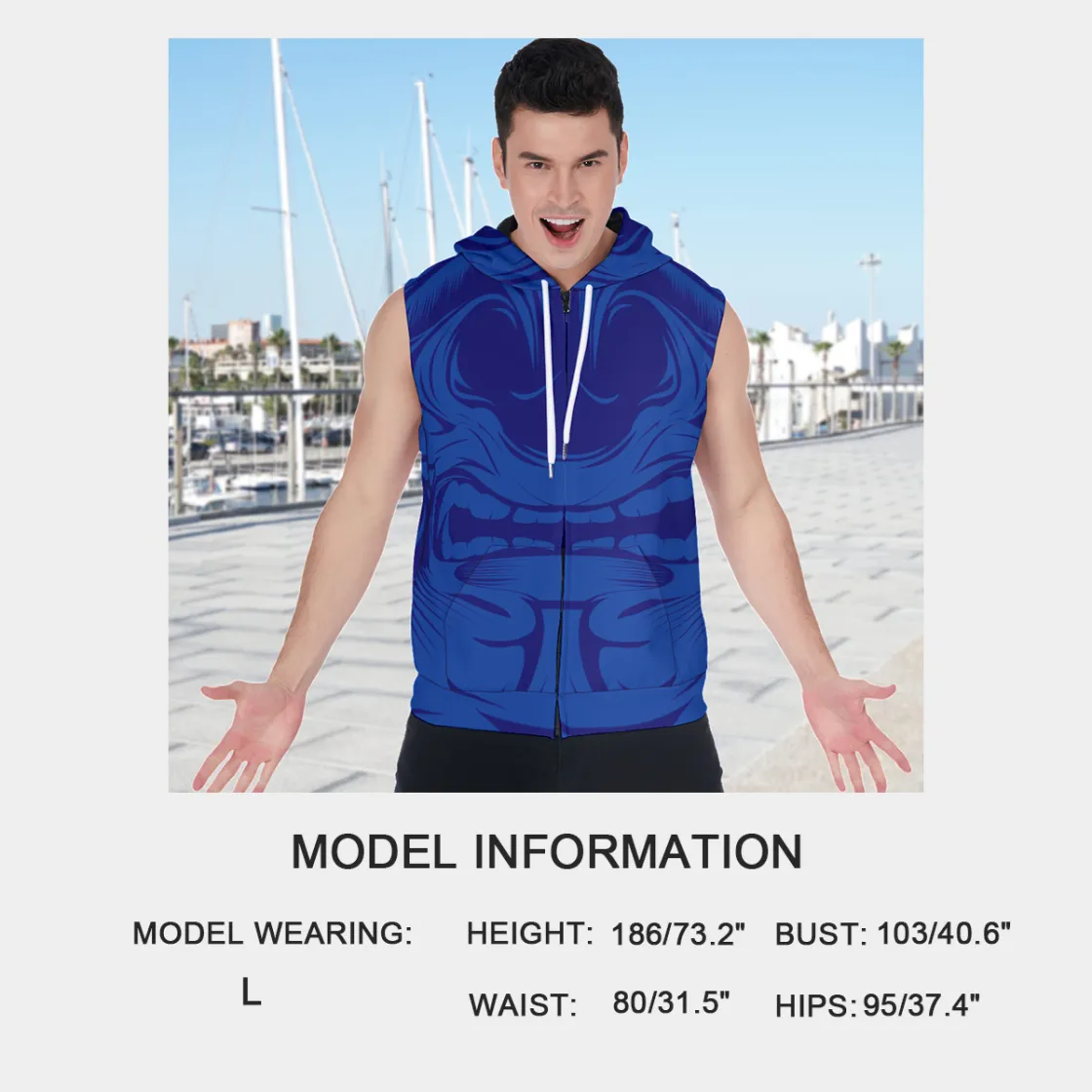All-Over Print Men's Zipper-Up Sleeveless Hoodie