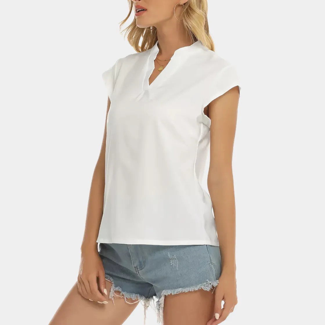 All-Over Print Women's Stacked V-neck Short Sleeve Blouse