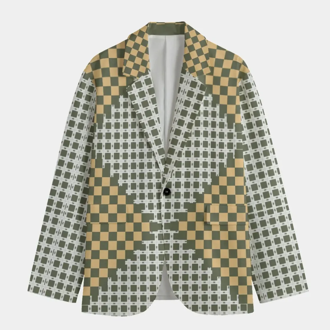 All-Over Print Men's Casual Flat Lapel Collar Blazer | 245GSM Cotton