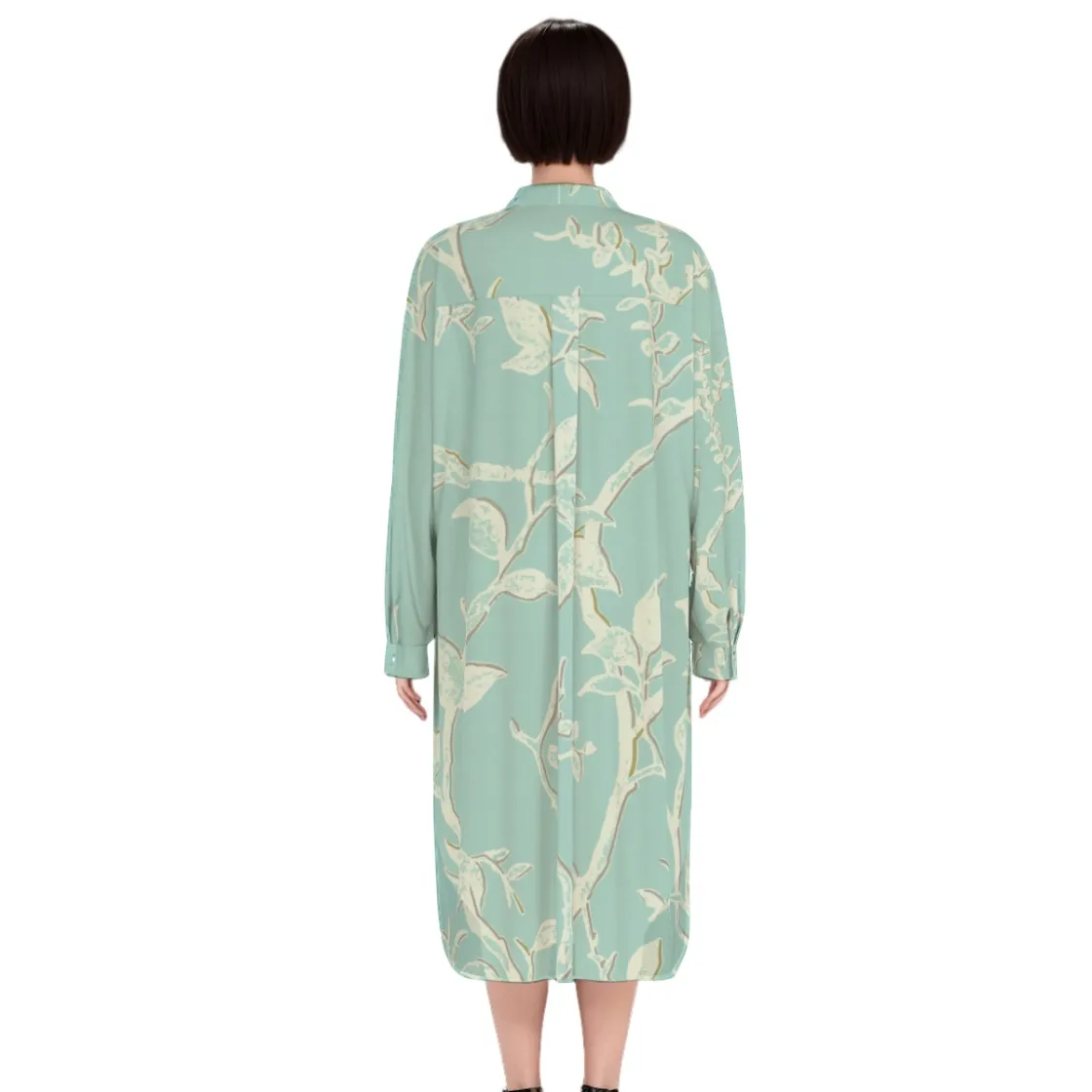 All-Over Print Women's Long Shirt Dress | Rayon