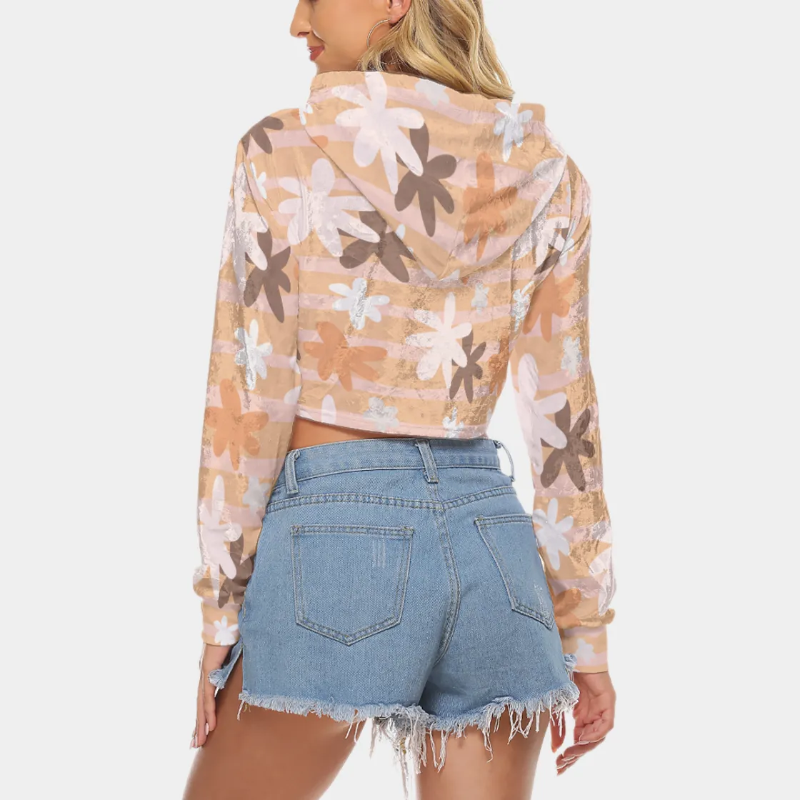 All-Over Print Women's Crop Top Hoodie|Velvet