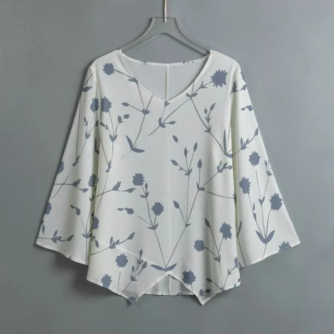 All-Over Print Women's V-neck T-shirt With Irregular Hem