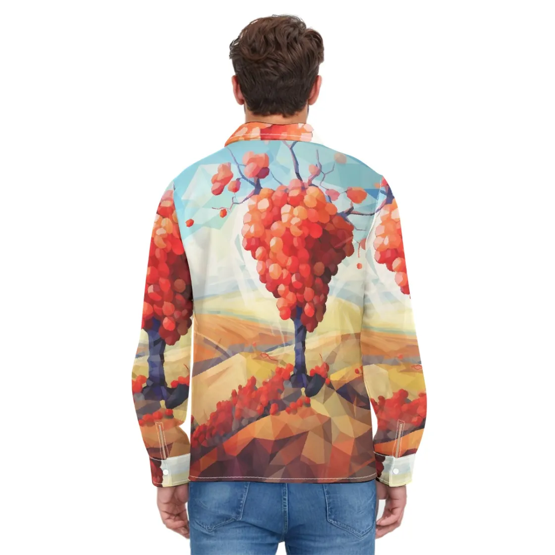 All-Over Print Men's Lapel Collar Shirt With Concealed Placket
