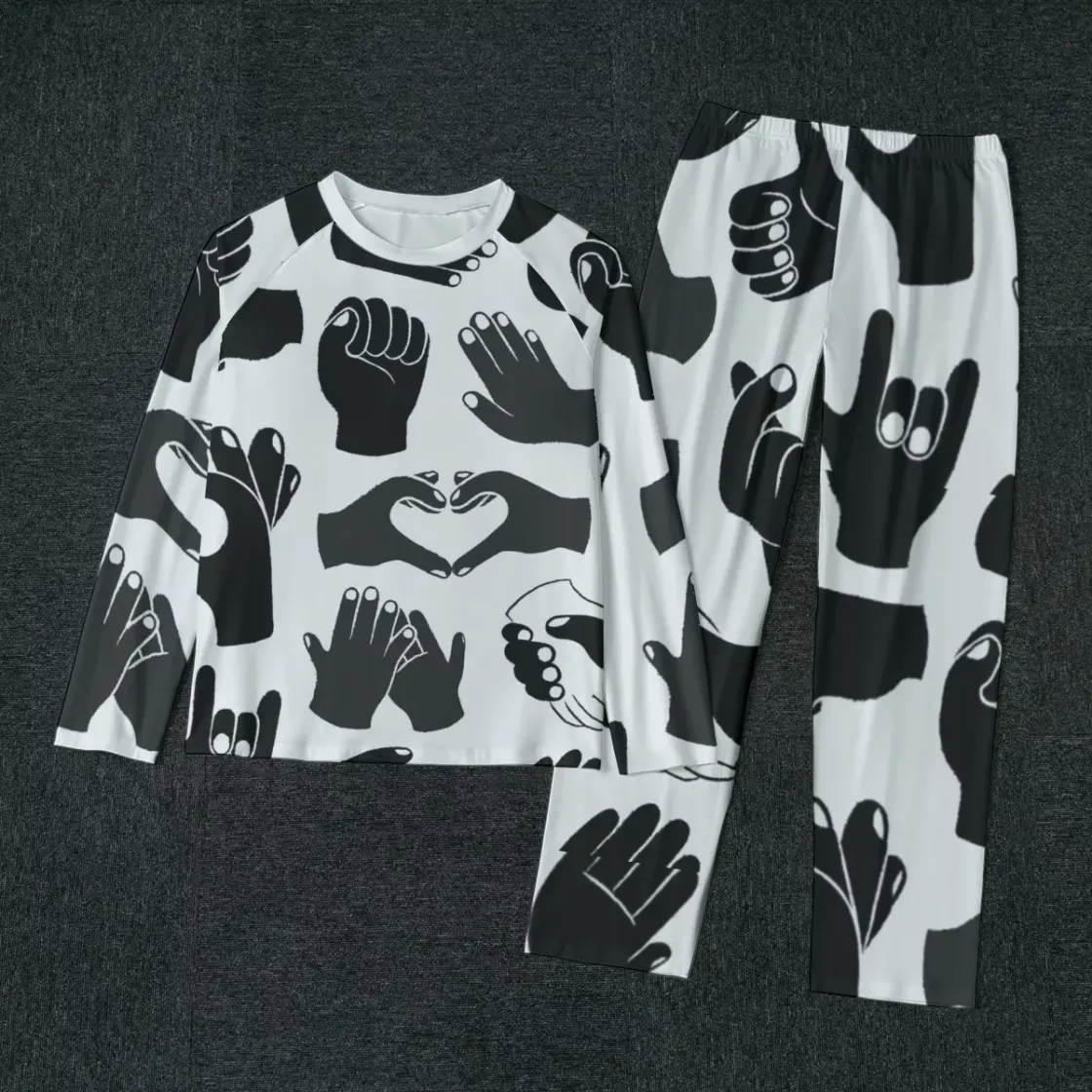 All-Over Print Men's Raglan Sleeve Pajamas With Wide Ankles
