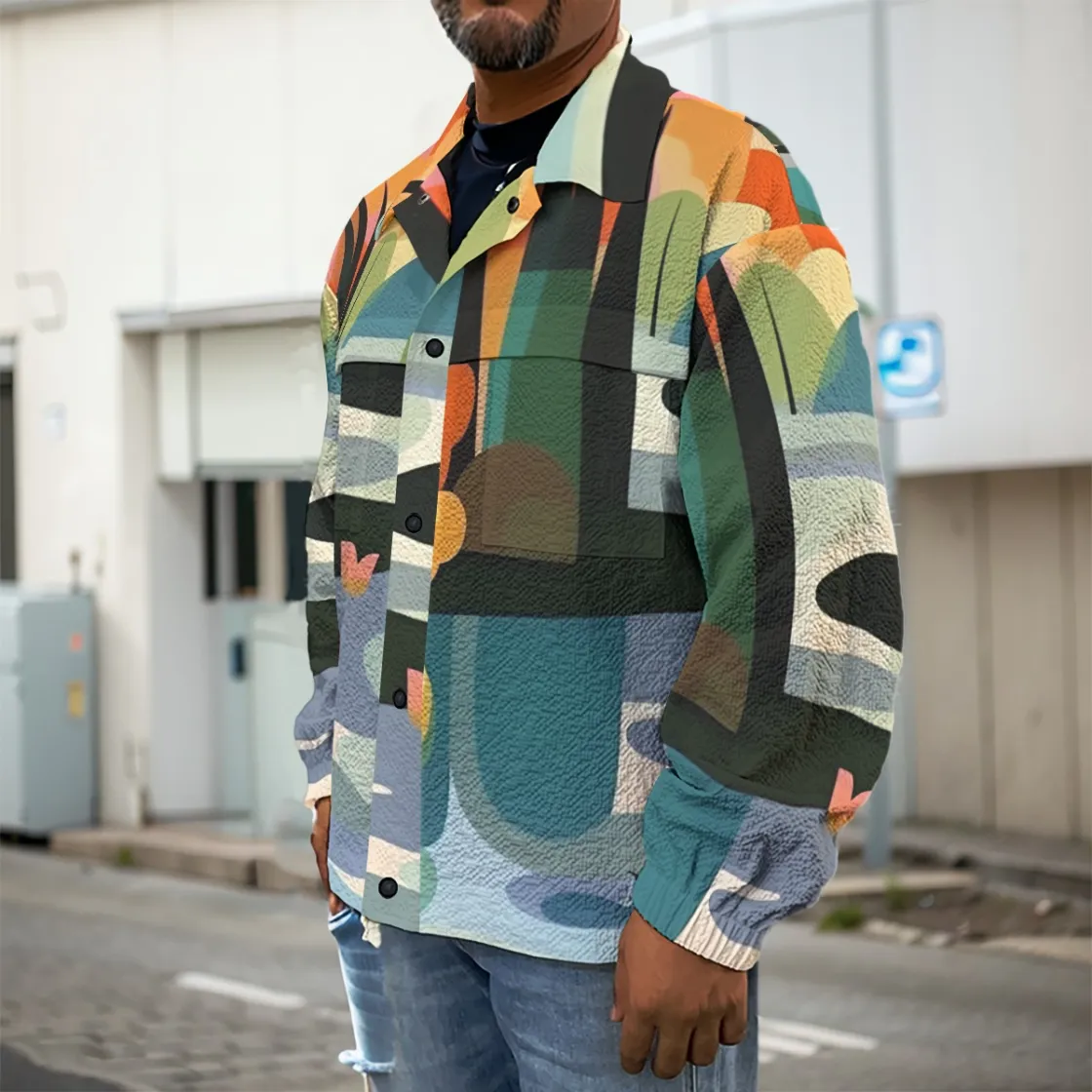 All-Over Print Men's Casual Lapel Jacket