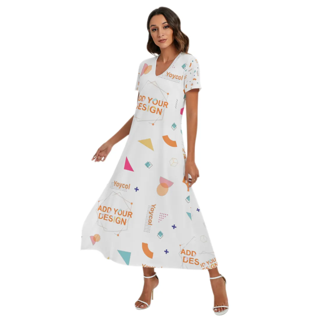 All-Over Print Women's V-neck Dress With Side Slit