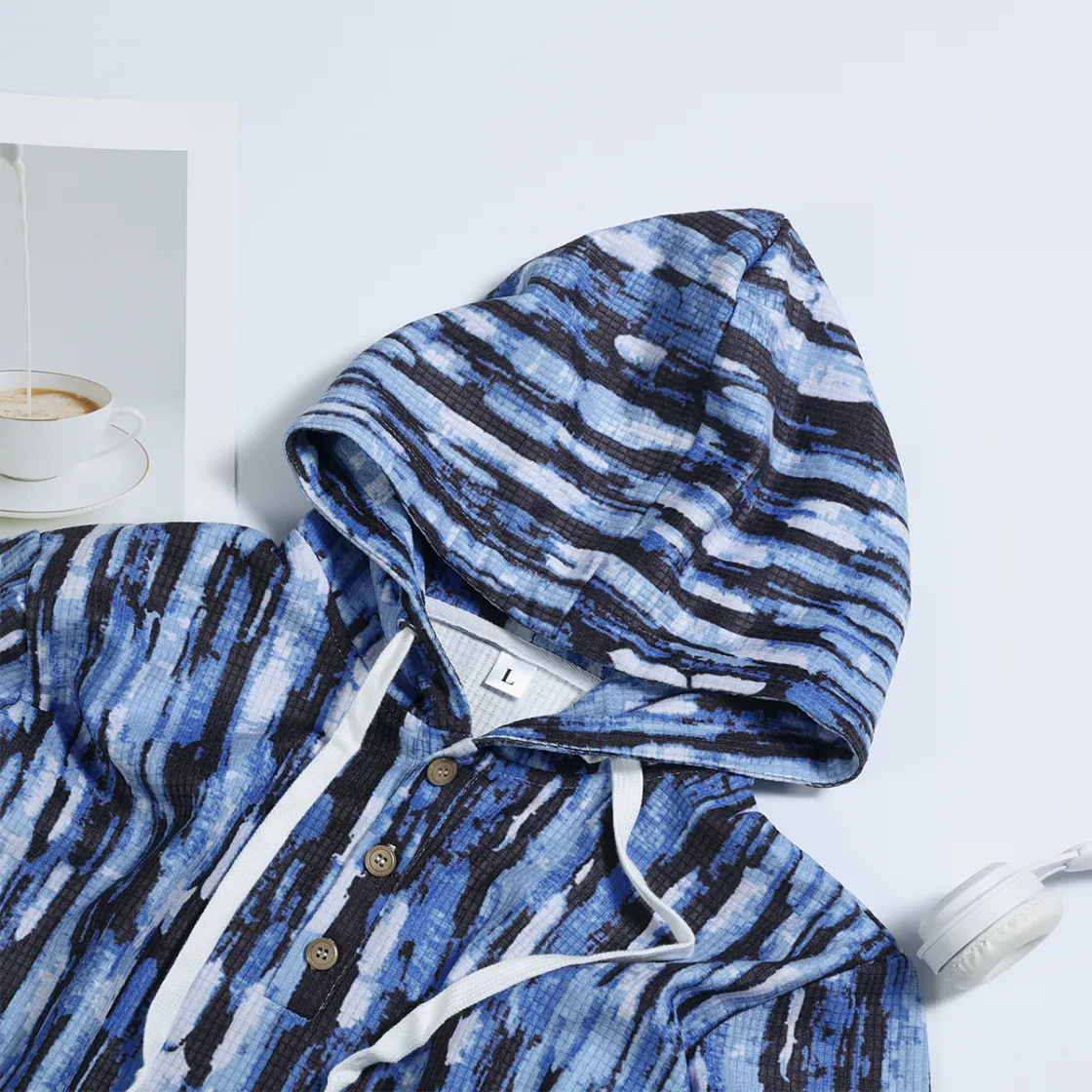 All-Over Print Men's Half  Button Hoodie