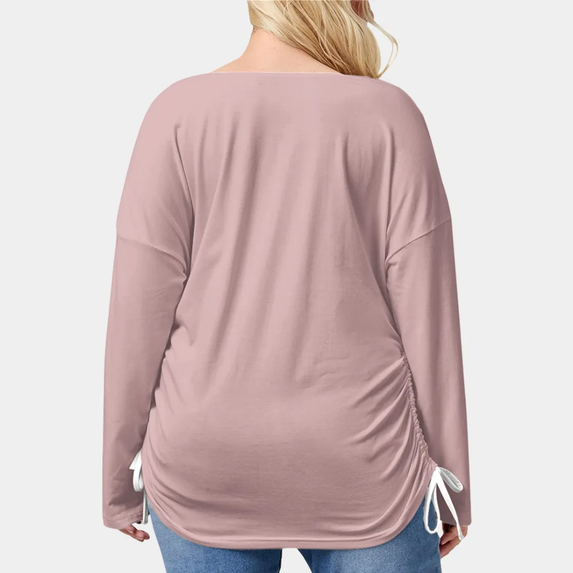 All-Over Print Women’s V-neck T-shirt With Side Drawstring(Plus Size)