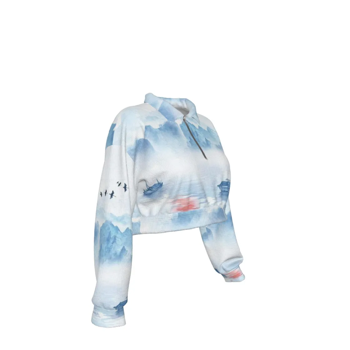 All-Over Print Women's Hoodie with Half Zipper
