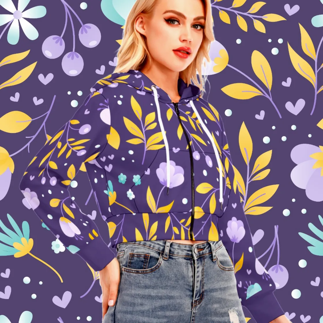 All-Over Print Women's Crop Top Hoodie With Zipper Closure