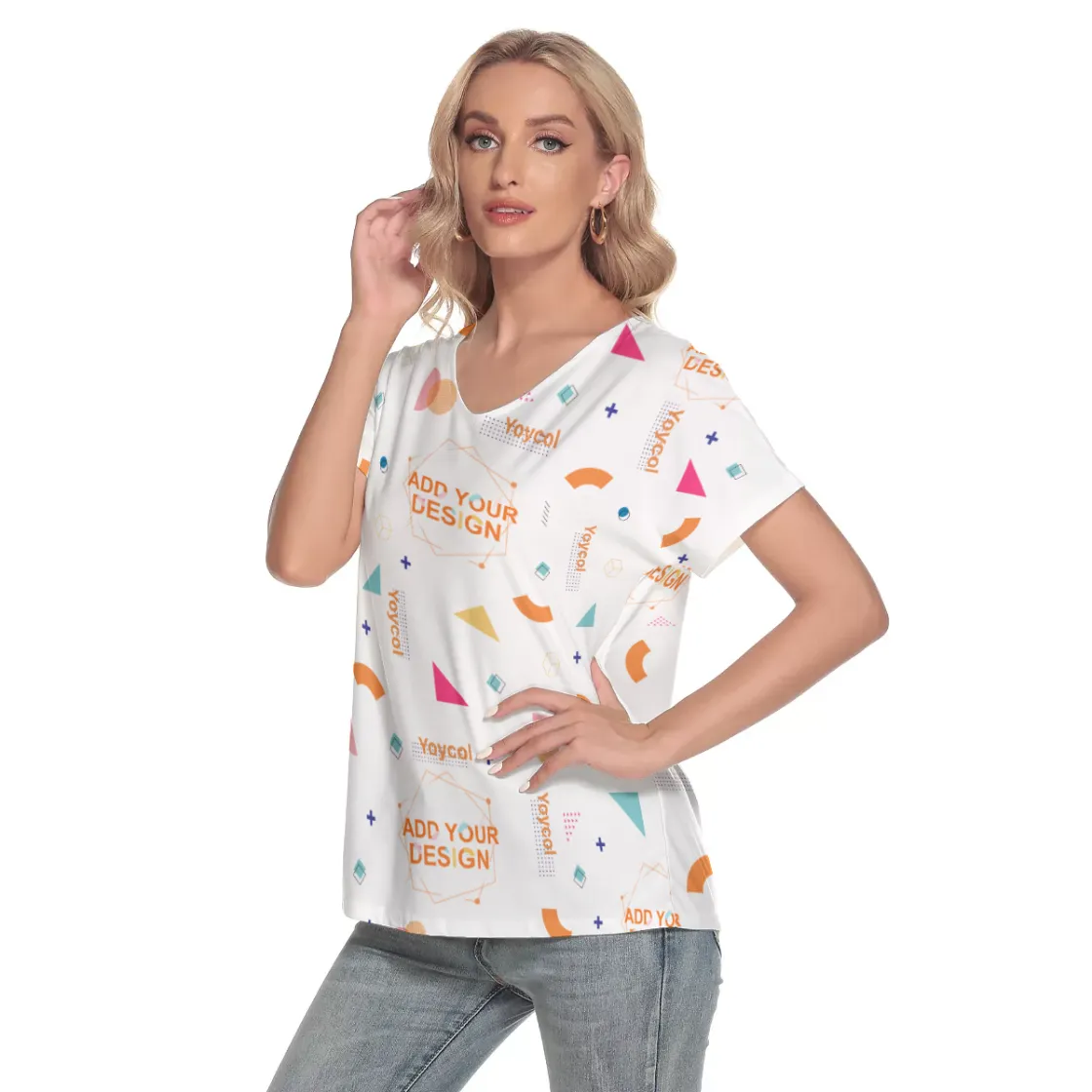 All-Over Print Women's Loose V-neck Short Sleeve T-shirt