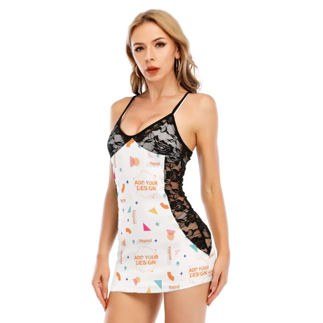 All-Over Print Women's Black Lace Cami Dress