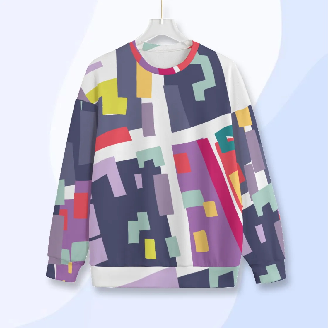All-Over Print Unisex Drop-shoulder Knitted Fleece Sweater
