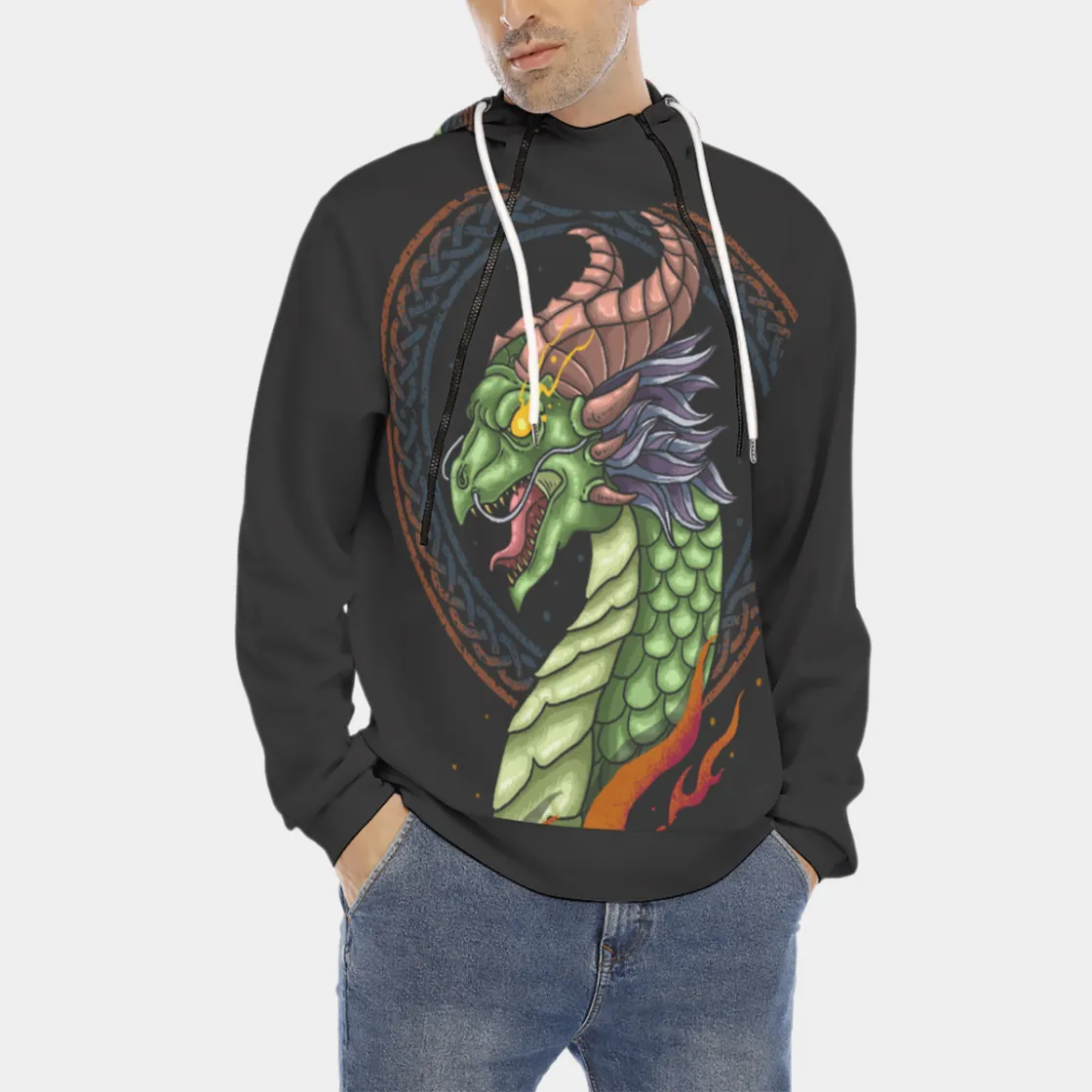 All-Over Print Men's Hoodie With Placket Double Zipper
