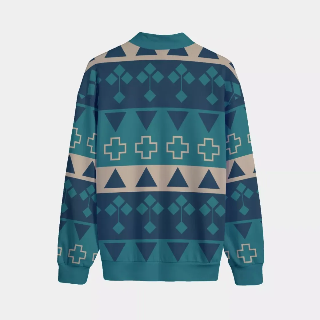 All-Over Print Men's Stand-up Collar Sweater With Zipper Closure