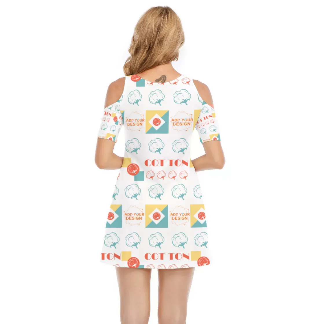 All-Over Print Women's Cold Shoulder Dress | 190GSM Cotton